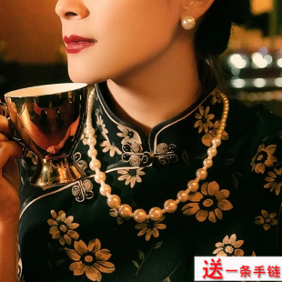 新款搭配旗袍珍珠项链旗袍配饰品中长款毛衣链女款锁骨链颈链421