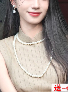 新款仿珍珠项链新中式配旗袍配饰品中长款女士双层锁骨链颈链539