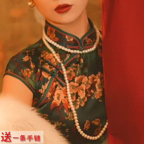 搭配旗袍珍珠项链双层叠戴长款毛衣链女士百搭锁骨链项圈颈链145