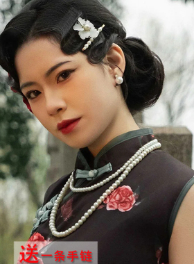 配旗袍珍珠项链女士颈链国风旗袍配饰品多层锁骨链短款毛衣链711
