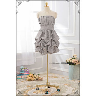 蕾丝抹胸连衣裙子女士伴娘礼服胖MM大码晚宴会主持人小礼服裙3375