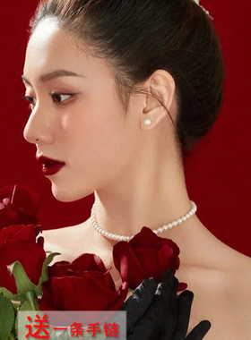 叠戴珍珠项链女款脖颈链锁骨链choker女士毛衣链轻奢百搭项饰1472