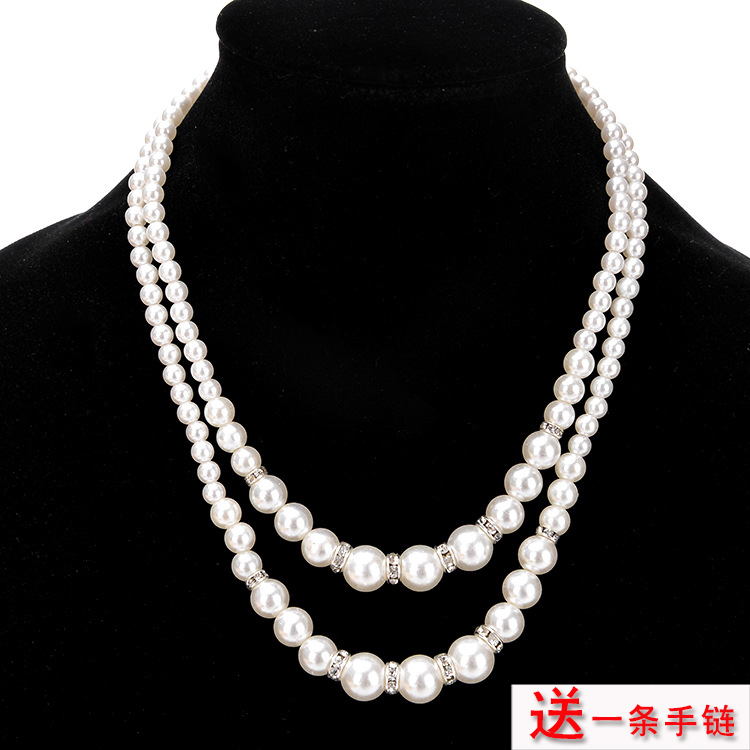 多层珍珠项链配旗袍配饰品