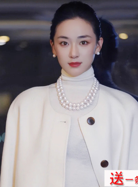 大珍珠项链女士秋冬季小香风毛衣链双层叠戴颈链中长款锁骨链1443