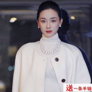 大珍珠项链女士秋冬季小香风毛衣链双层叠戴颈链中长款锁骨链1443