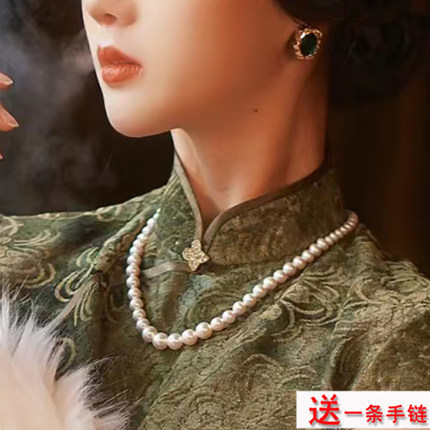 搭配旗袍珍珠项链饰品50cm锁骨链中长款颈链子毛衣链女士项饰037