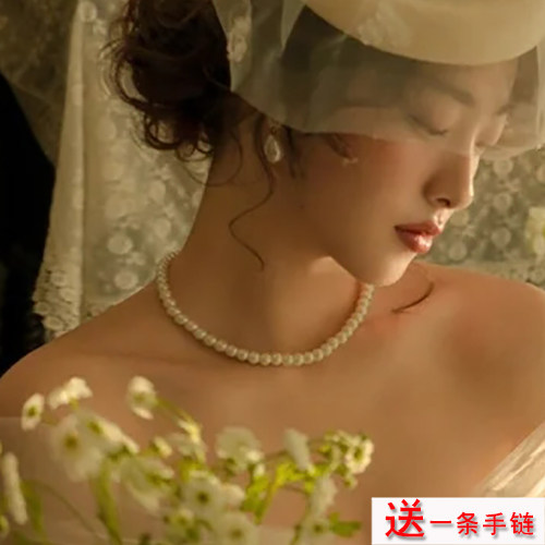 法式仿珍珠项链女士项圈37cm颈链子百搭饰品毛衣链短款锁骨链720