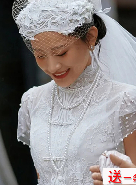 搭配旗袍珍珠项链结婚新娘颈链多层双层叠戴锁骨链中长款女款866