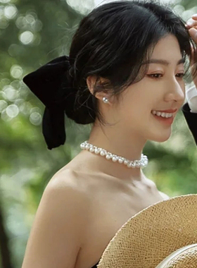 法式赫本风仿珍珠项链颈链choker女士夏季毛衣链锁骨链项饰品1300