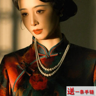 双层珍珠项链配旗袍配饰品颈链女士配裙子锁骨链时尚 毛衣链子529