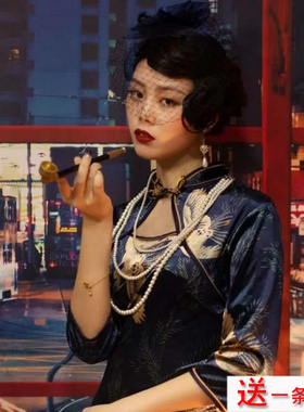 搭配旗袍珍珠项链国风拍照写真配饰品女士中长款颈链毛衣链子425