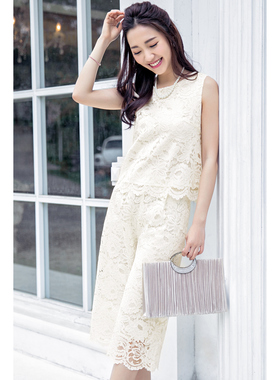 夏季套装蕾丝套装两件套套装裤子女套装无袖背心上衣阔腿裤88090