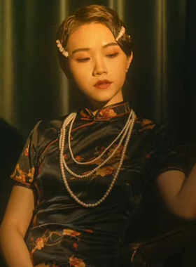 搭配旗袍项链女士多圈颈链中长款仿珍珠毛衣链子写真拍照饰品200