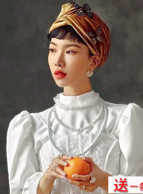 新款双层珍珠项链中长款锁骨链子女士拍照写真配饰品毛衣链子1393