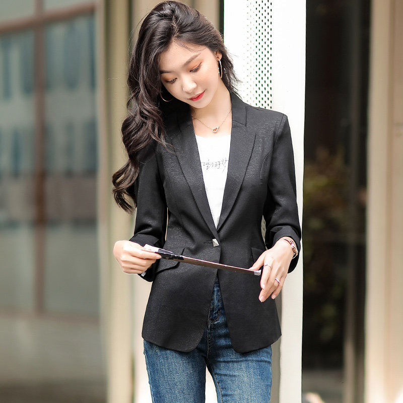 黑色西装女气质大学生答辩教资面试西服职业正装工作服小个子6228