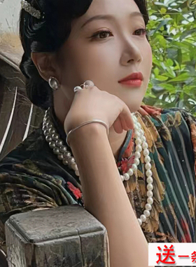 夏季搭配旗袍珍珠项链饰品双层叠戴女士2025新款中长款锁骨链079