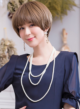 新款多层叠戴项链配旗袍裙子饰品女士中长款仿珍珠颈链毛衣链012