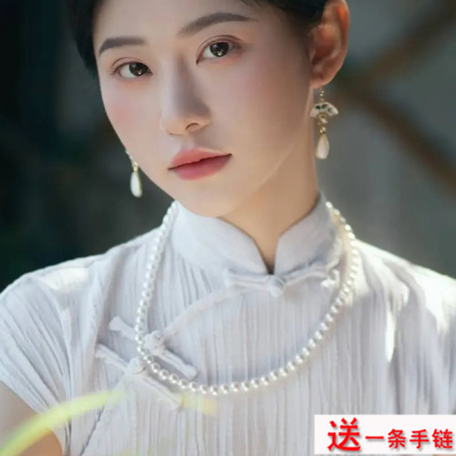 搭配旗袍项链55cm仿珍珠锁骨链女士新中式颈链中长款毛衣链子450