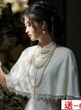 三层珍珠项链新中式配旗袍配饰品女士多层中长款毛衣链颈链子062