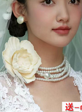 人造珍珠项链女士法式复古拍照饰品多层锁骨链颈链五层choker040