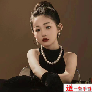 法式 简约正圆大珍珠项链颈链摄影拍照饰品锁骨链choker毛衣链262