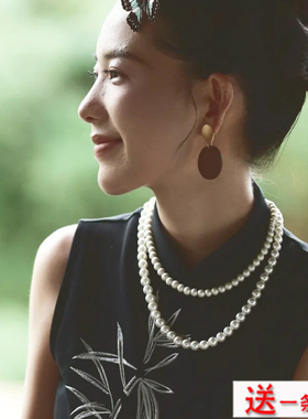 双层珍珠项链配旗袍配饰品颈链女士多层叠戴锁骨链子毛衣链子513