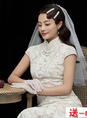 搭配旗袍配饰品五层款珍珠颈链子女士新娘项链锁骨链子中长款265