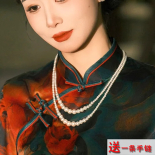 搭配旗袍珍珠项链摄影拍照饰品颈链子女士双层锁骨链毛衣链子529