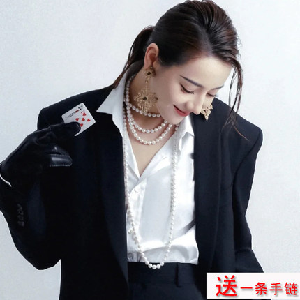 明星同款热巴珍珠项链女士多层叠戴颈链锁骨链中长款毛衣链子1325