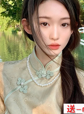 搭配旗袍珍珠项链夏季choker配裙子颈链50cm毛衣链女士锁骨链1341