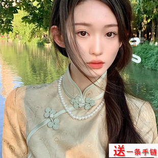 配旗袍珍珠项链配旗袍配饰品年轻款颈链毛衣链女士加长锁骨链1341