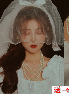 三层珍珠项链配婚纱礼服颈链女士夏季叠戴锁骨链子毛衣链项圈439