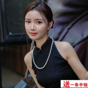 搭配旗袍珍珠项链加长锁骨链中长款颈链子饰品气质毛衣链女士051