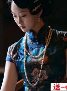 配旗袍珍珠项链双层长款毛衣链
