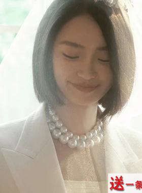 双层珍珠项链配饰品时尚夸张大珠颈链子女士两层锁骨链子短款532