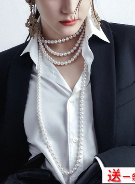 多层珍珠项链女士四层叠戴颈链气质轻奢优雅锁骨链中长款饰品1325