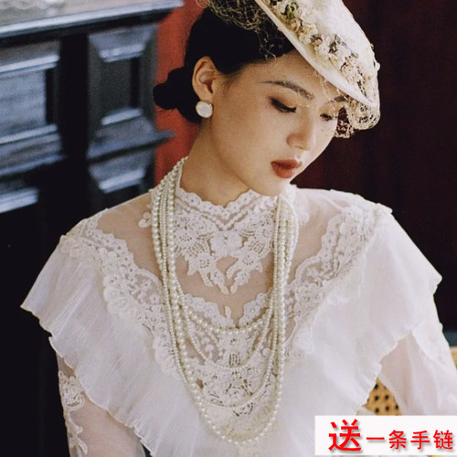 新款多层珍珠项链女士法式复古