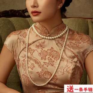 搭配旗袍珍珠项链多层配裙子颈链女士双层锁骨链中长款毛衣链253