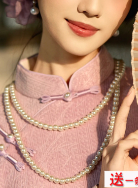 双层珍珠项链新中式配旗袍配饰品