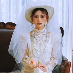 多层珍珠项链女士法式 配饰品014 复古配婚纱礼服颈链子项圈中长款