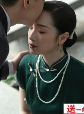双层珍珠项链配旗袍配饰品中长款毛衣链子女士多圈锁骨链颈链145