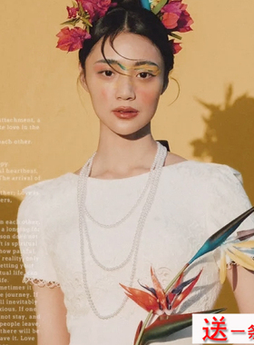 多层珍珠项链中长款颈链女士百搭毛衣链子拍照写真配饰品颈饰1543