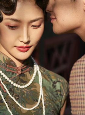 搭配旗袍珍珠项链多层叠戴