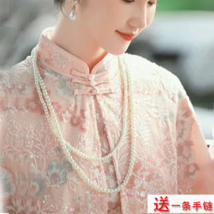 新款搭配旗袍珍珠项链中长款双层毛衣链女士颈链加长版锁骨链1382