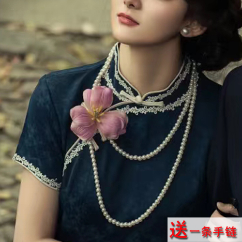 搭配旗袍珍珠项链155cm中长款毛衣链女士双层叠戴锁骨链子颈链412