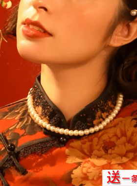 搭配旗袍珍珠项链女士锁骨链拍照写真饰品颈链子毛衣链子项圈623