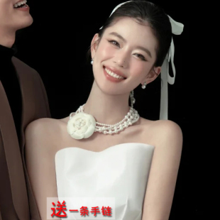 多层珍珠项链拍照饰品颈链女士高级气质款 锁骨链子毛衣链645 短款