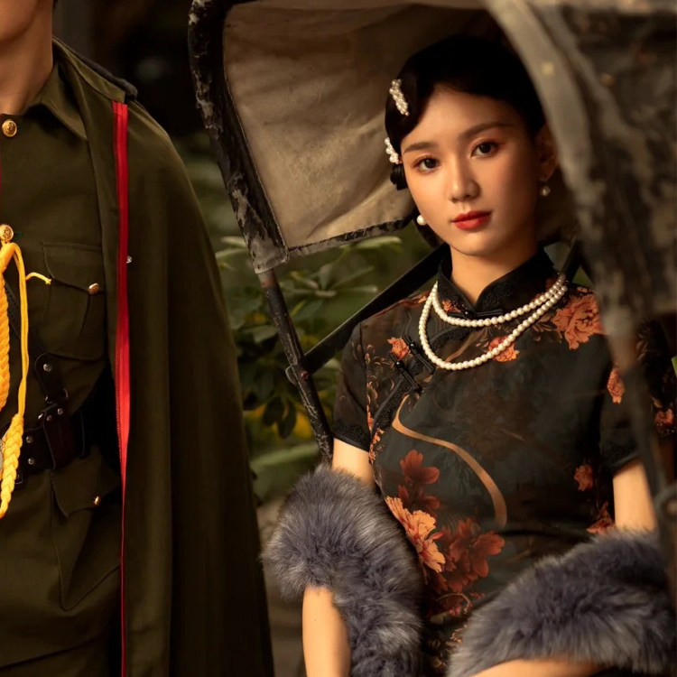 配旗袍珍珠项链双层多层军阀太太拍照写真颈链饰品锁骨链女士759