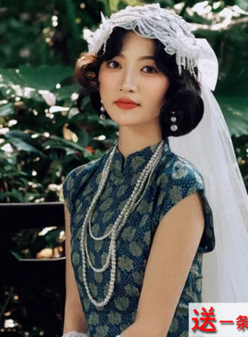 搭配旗袍珍珠项链配饰品多层叠戴颈链女士锁骨链中长款毛衣链536