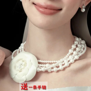 多层珍珠项链法式 配婚纱礼服颈链女士百搭配饰品锁骨链毛衣链645